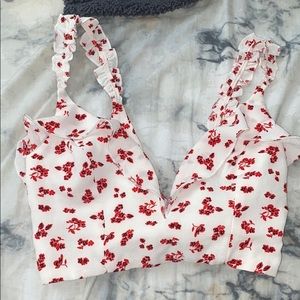 White & red floral tie-in-back tank